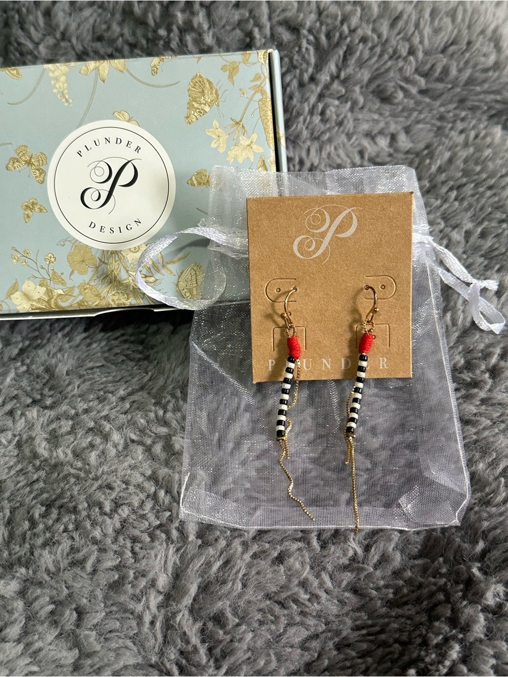 Plunder Red, Black & White Beaded Drop Earrings